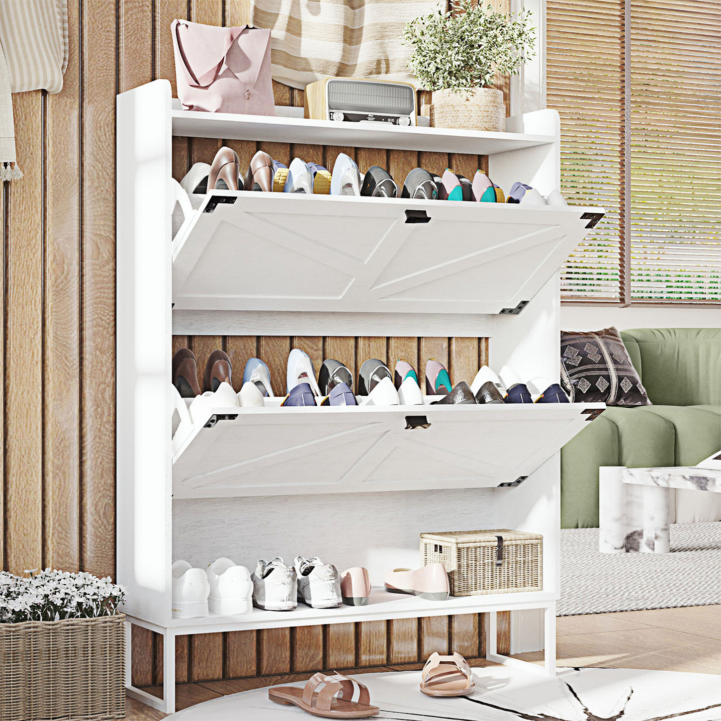 Gracie Oaks Shoe Cabinet With 2 Flip Drawers Shoe Storage Cabinet