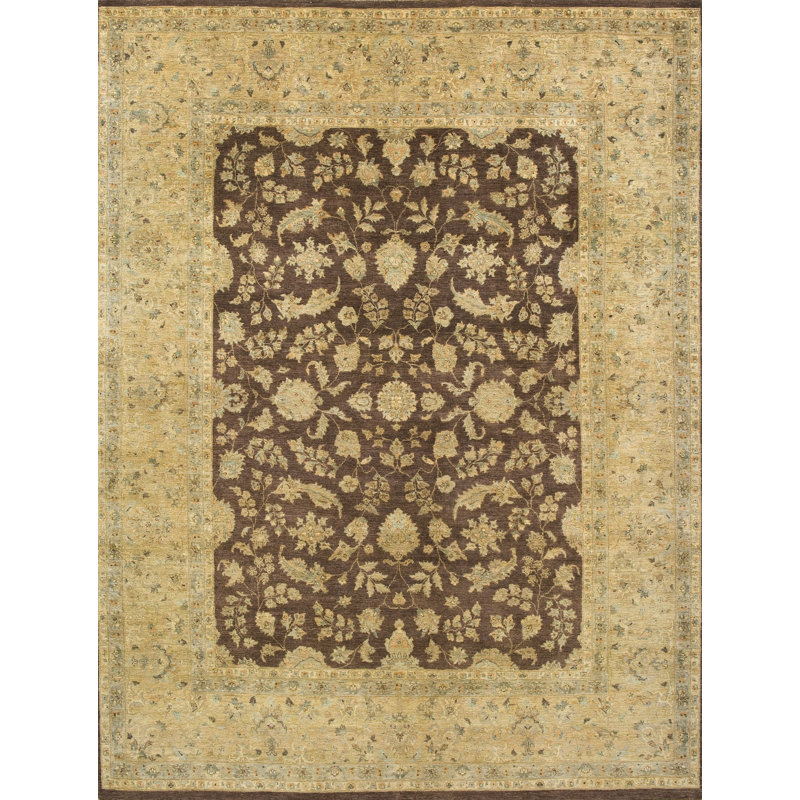Wool Oriental Area Rug in Beige/Dark Brown, Rectangle 4' x 6'
