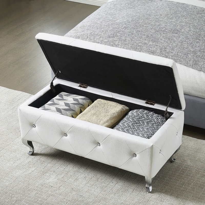 Repose-pieds rembourré avec rangement pour repose-pieds rectangulaire, Blanc