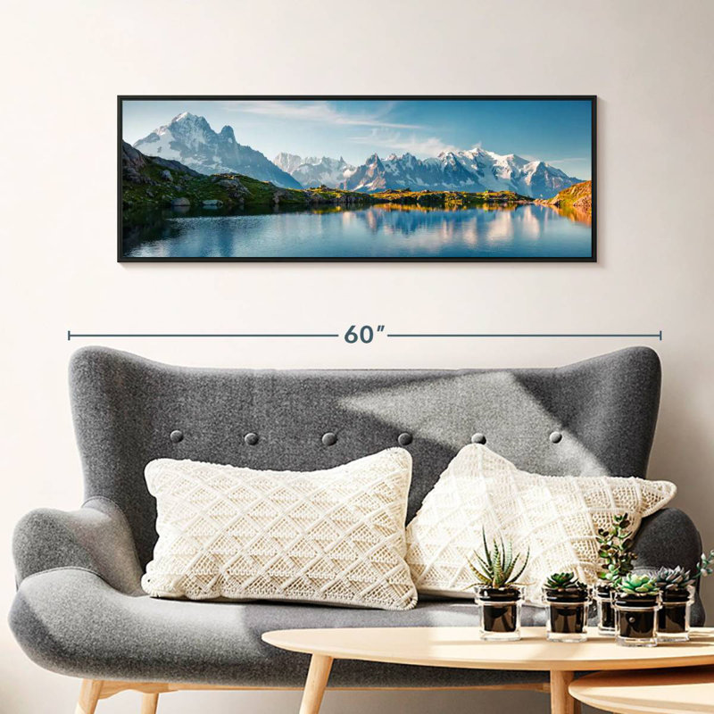 Lac Blanc et Mont Blanc, 43 po x 15 po, Cadre flottant noir