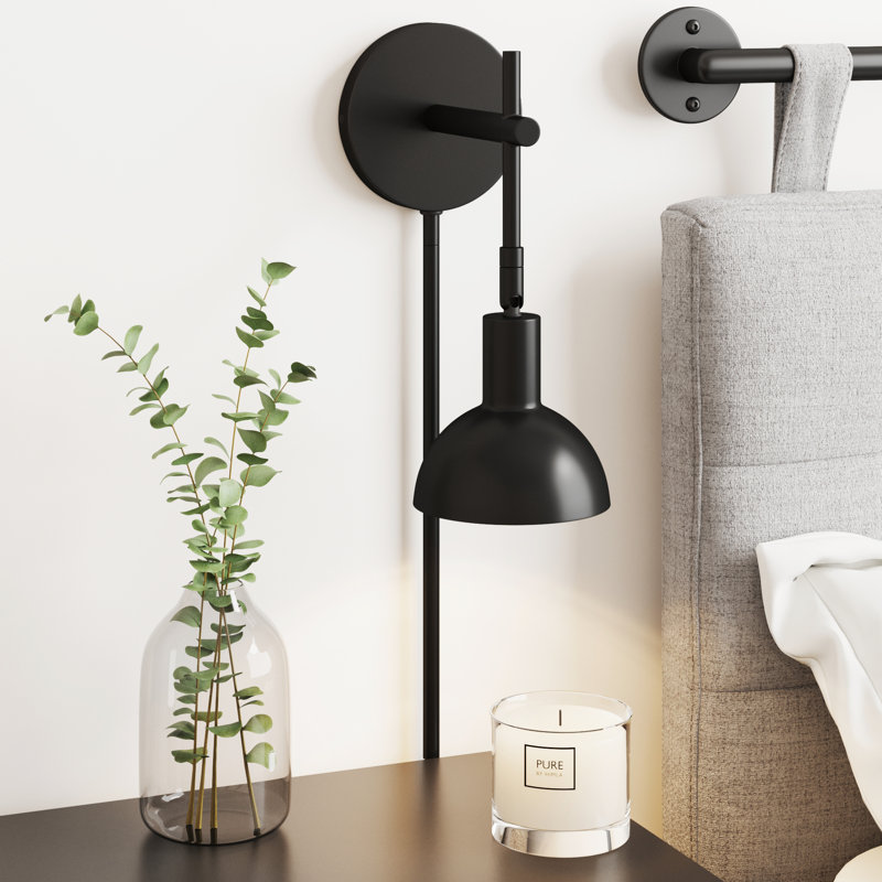 1 - Light Dimmable Plug-in Armed Sconce, Black