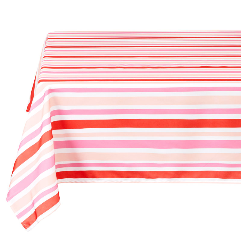 Waterproof Polyester Tablecloth with Three Striped Patterns, Coral Pink, 60" L x 60" W