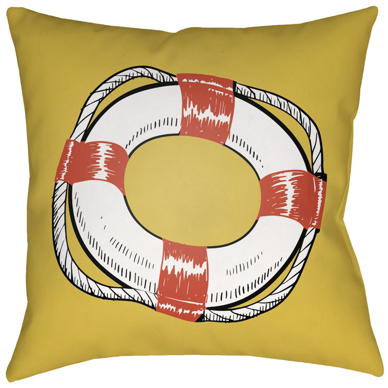 Litchfield Life Saver Outdoor Reversible Throw Pillow, 18" H x 18" W, Poppy Red/Navy Blue