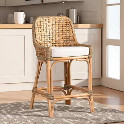 Selden Woven Rattan Counterstool in White/Natural, 39.42'' H X 21.47'' W X 23.77'' D
