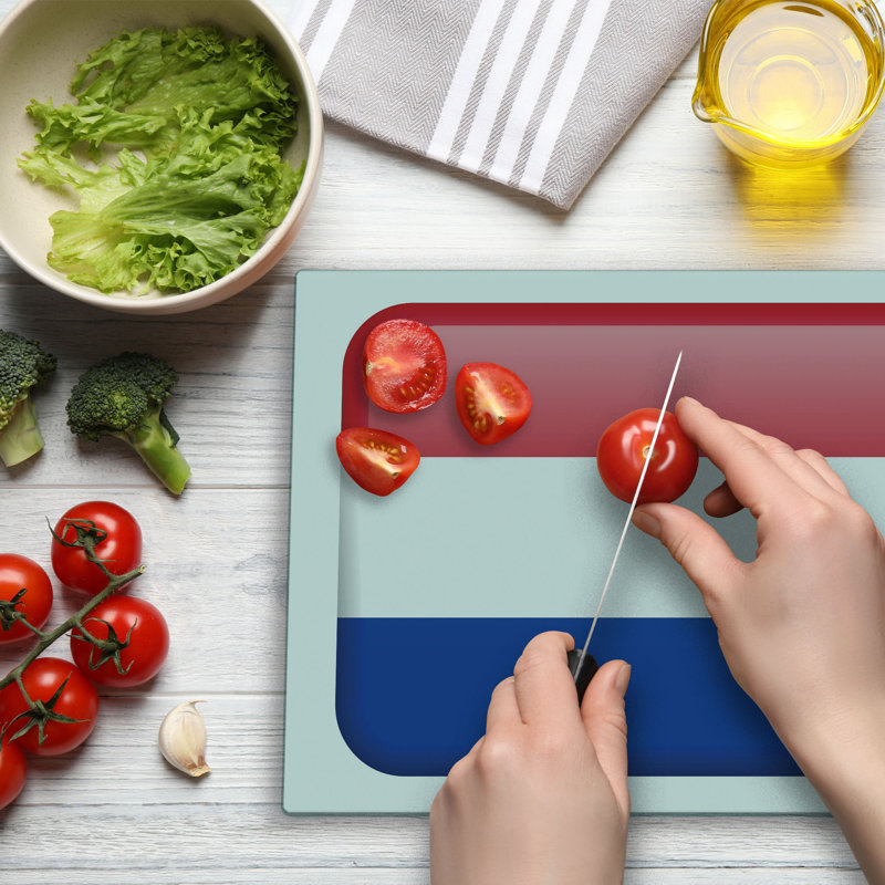 Ambesonne Dutch Cutting Board Large Size Holland Flag as Square Shape Dark Pink Cobalt Blue