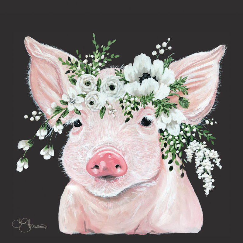 «Poppy the Pig» par Hollihocks, reproduction d'art, Papier avec cadre unique blanc, Oui, H 36 po x l 36 po