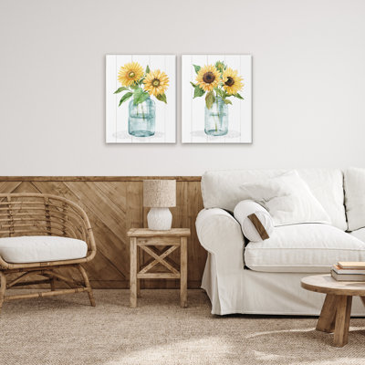 Ensemble de 2 toiles de tournesols ensoleillés, design par Livi Finn