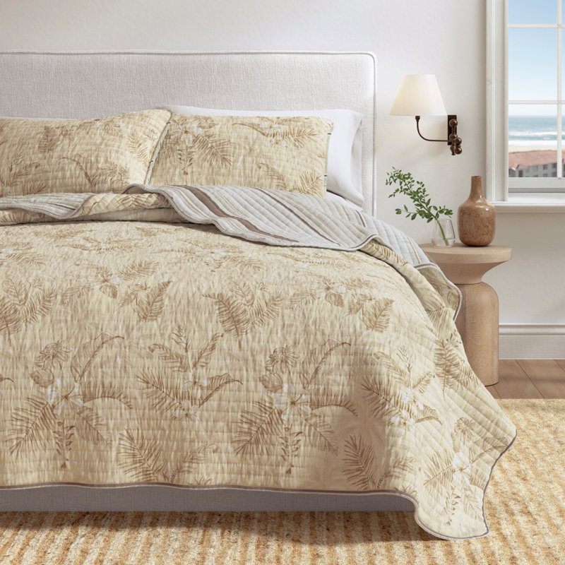 Cotton Quilt Set, Full/Queen Quilt + 2 Shams, Sand Floral