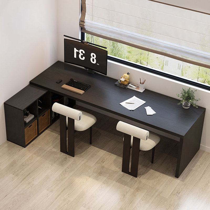 Bureau noir en bois massif en forme de L, 29.53" H x 62.99" W x 55.12" D, Left Hand Return