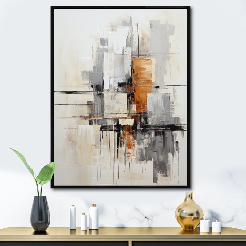 Minimaliste Montage IV - Collages abstraits, impressions sur toile, Cadre flottant noir, H 32 po x l 16 po x P 1 po