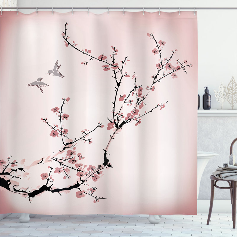 Ensemble de rideau de douche et crochets de la nature, H 70 po x l 69 po, Rose, noir
