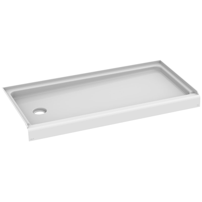 Base de douche en acrylique, blanche 60 po x 30 po x 3,5 po, Gauche