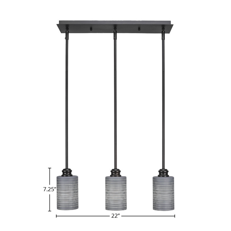Odoaker 3 Light Stem Linear Pendalier Shown In Espresso Finish With 4" Grey Matrix Glass
