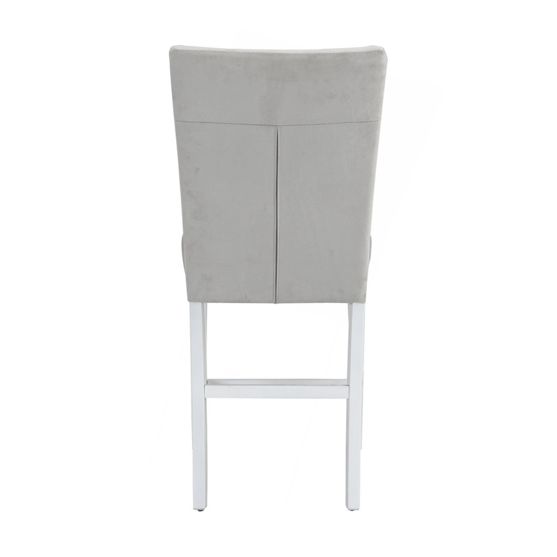 Ensemble de 2 chaises à hauteur de comptoir rembourrées en velours gris et blanc ultrabrillant