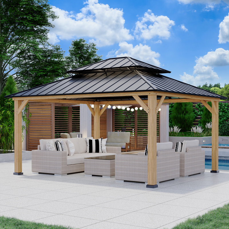 15 Ft. W x 13 Ft. D Solid Wood Patio Gazebo