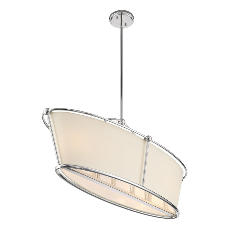 Luminaire suspendu en nickel poli 6 lumières avec abat-jour en lin crème Pulito