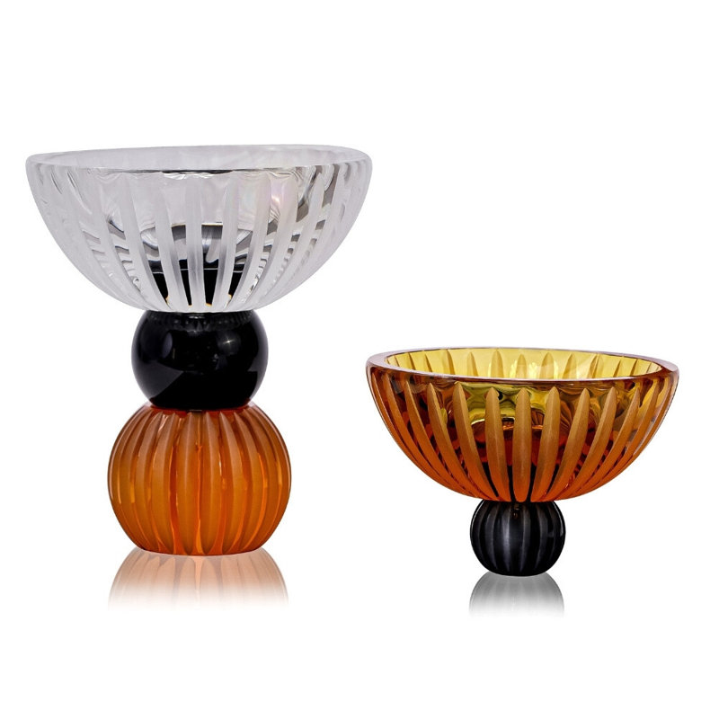 Ambrosiá Crystal Nut Bowl, Clear/Black/Amber
