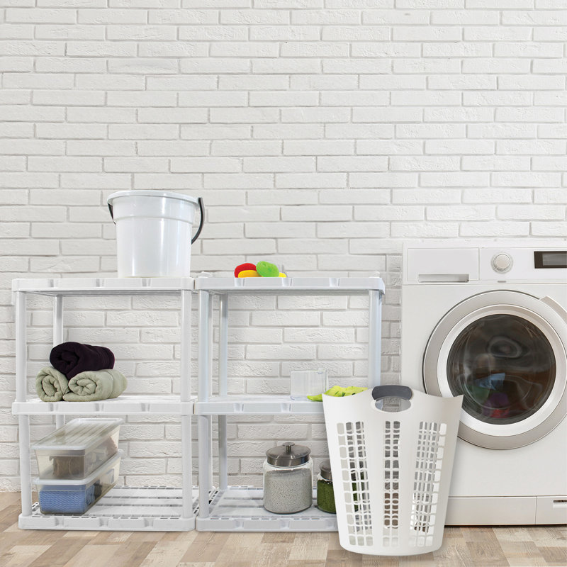 White Plastic Ventilated Upright Laundry Hamper with Handles