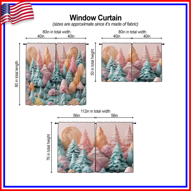 Rideaux de fenêtre à motif de forêt pastel obscurcissant et obscurcissant - 2 panneaux, 40 po x 80 po - 2 panneaux