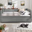 Lit de jour en vichy double avec deux tiroirs de rangement, canapé-lit en tissu de lin avec port USB et conception adorable en forme de vague, pour la chambre à coucher ou le salon-1721488724