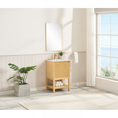 Meuble-lavabo de 20 po en bois massif pré-assemblé avec tablette réglable - Bois de frêne