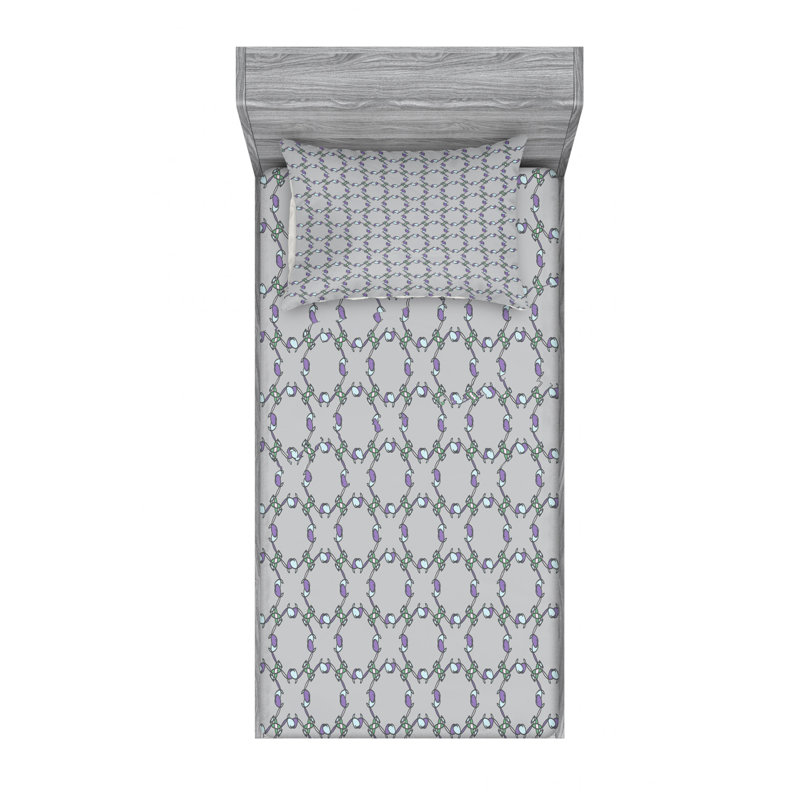 Microfiber Floral Sheet Set, Twin Sheet Set with Fitted Sheet
