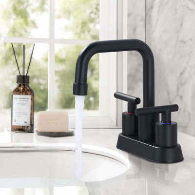 Robinet de salle de bain central 4 po avec bonde escamotable, robinet d'évier de salle de bain à poignée double à grande arche