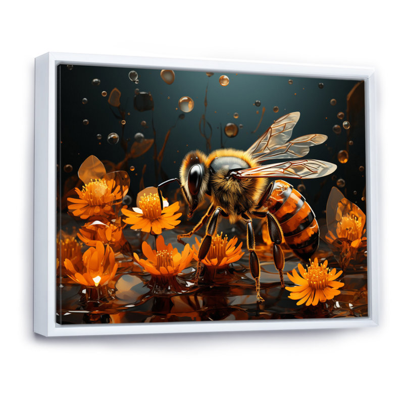 «Bee Buzzing Life», impression géométrique sur toile, Cadre photo blanc, H 16 po x l 32 po x P 1 po