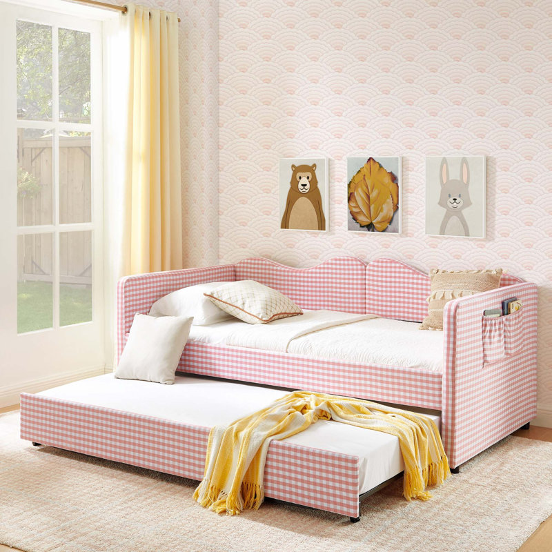 Lit de jour avec lit gigogne escamotable, Twin, Pink