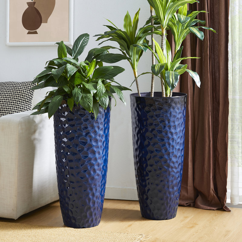 Pot à fleurs texturé nid d'abeille, Bleu de cobalt, H 31 po x l 15 po x P 15 po