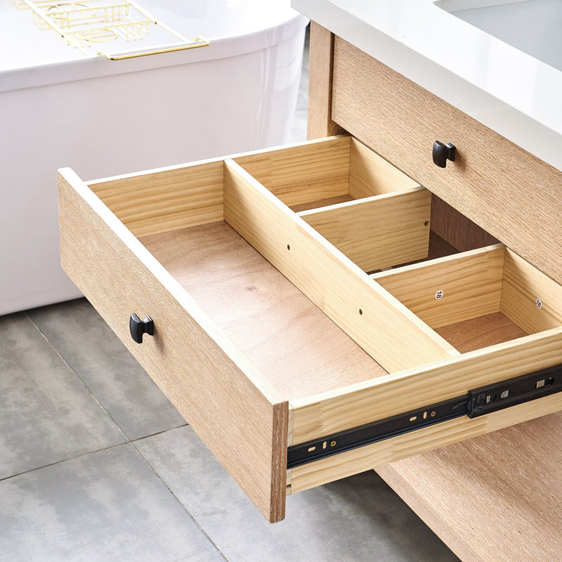 60" Oak Wood Double Bathroom Vanity Set