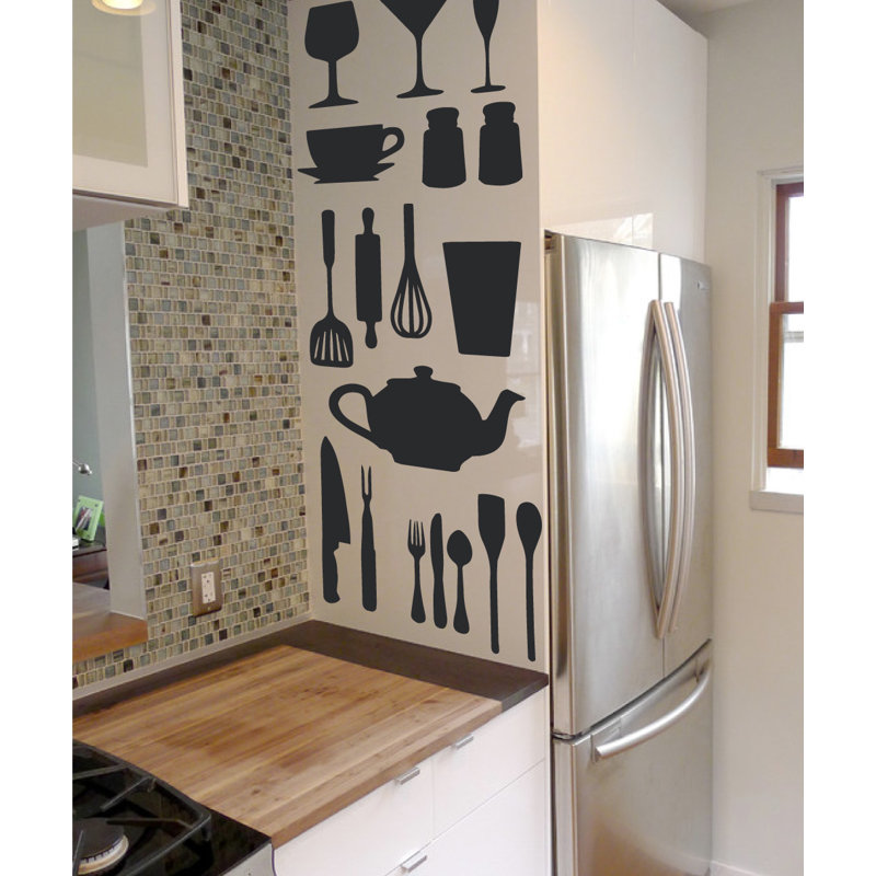 Food & Beverage Non-Wall Damaging Wall Decal, 37" H x 29" W x 0.01" D, Black