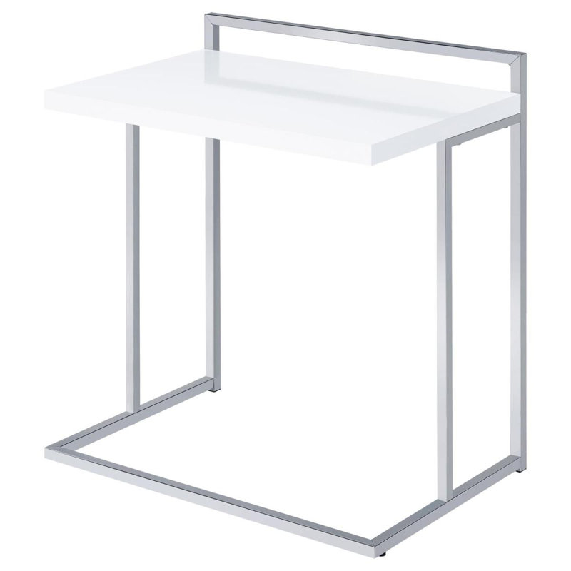 Table à collation rectangulaire blanche ultra brillante avec pieds en métal