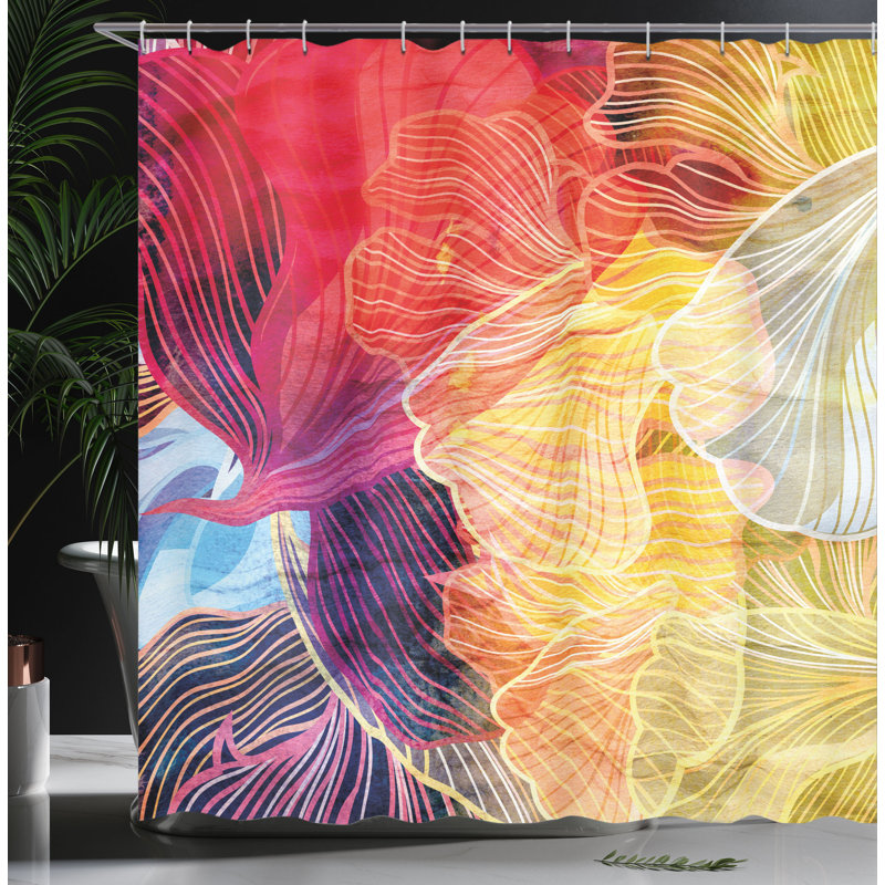 Multicolor Abstract Watercolor Fabric Shower Curtain with Hooks