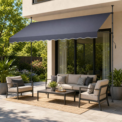 Auvent rétractable manuel 59 po, auvent d'extérieur pour parasol de patio avec angle réglable de 0 ° à 90 ° et poignée à manivelle, abri de porte de fenêtre pour balcon dans la cour arrière, gris foncé