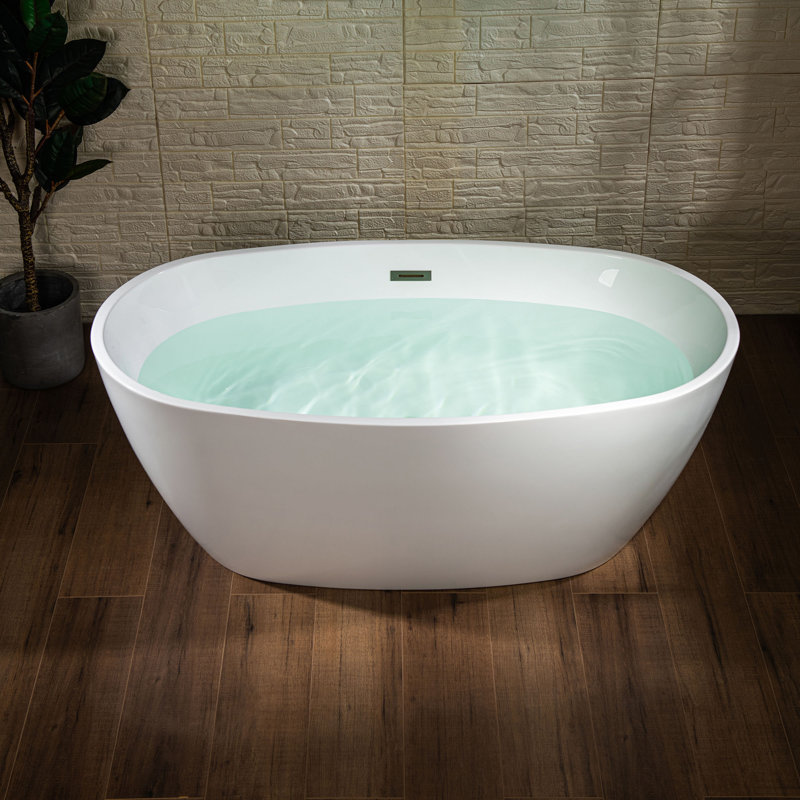 Baignoire de trempage autoportante en acrylique 67 po. X 31,5 po., Blanc / nickel brossé