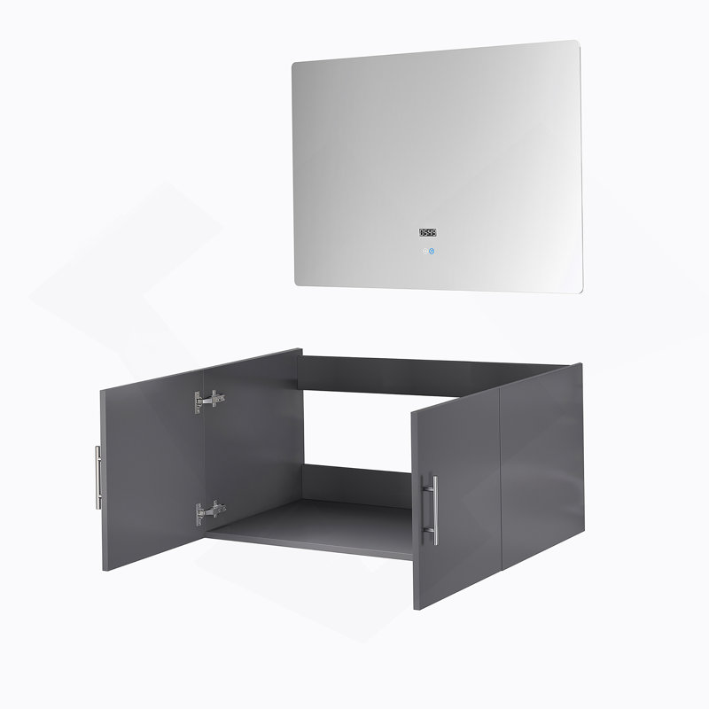 Meuble-lavabo de salle de bain 36 po X P 22 po D et 36 po Miroir à DEL, Gris foncé