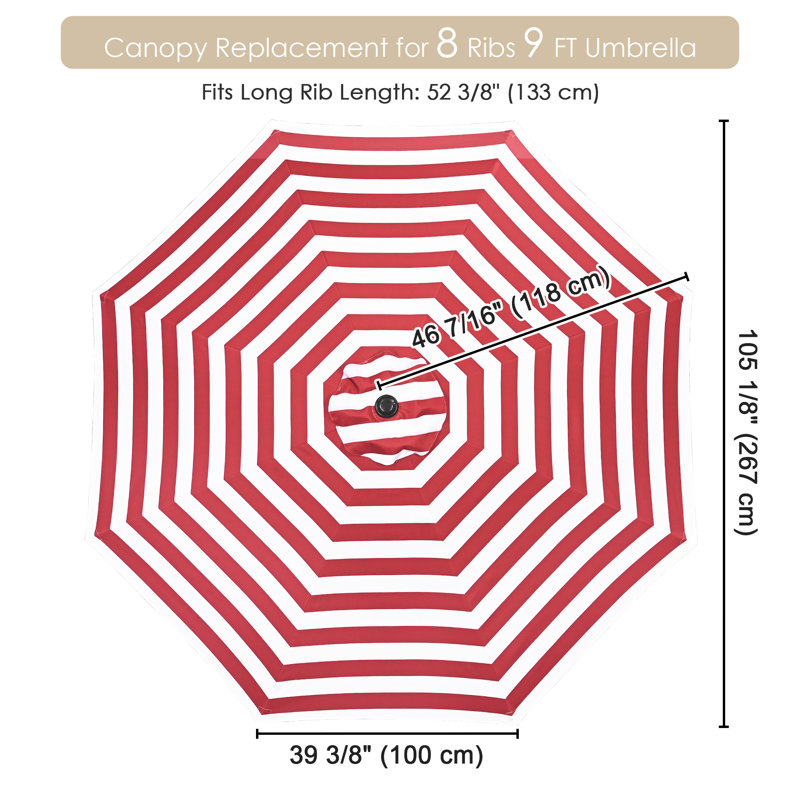 Parasol de patio pour parasol 9 pi, Rouge / blanc