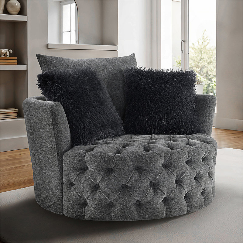 Diala 360-Degree Swivel Oversized Barrel Chair, Dark Grey