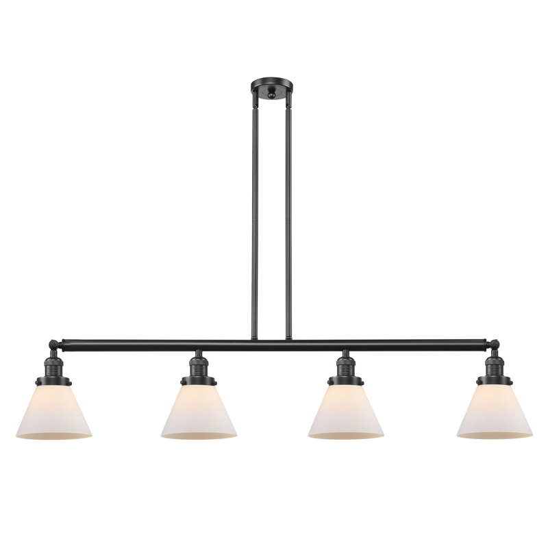 Luminaire suspendu linéaire à 4 lumières pour îlot de cuisine Lemieux, Blanc mat, Chrome poli
