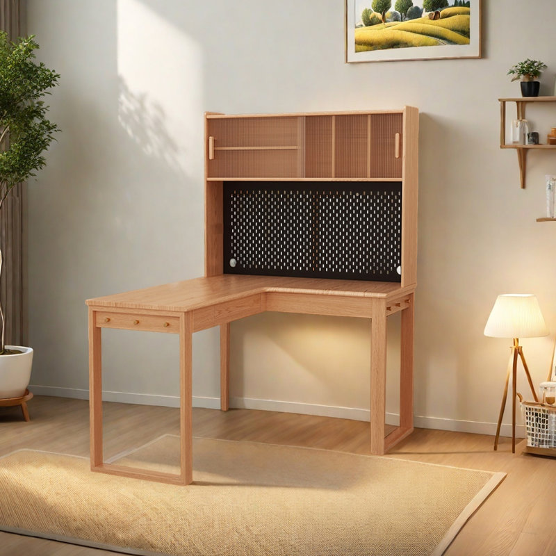 Bureau moderne en bois massif avec bibliothèque intégrée en forme de L