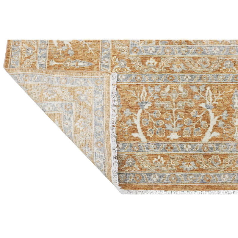 Hand Knotted Wool Area Rug in Rust, Rectangle 5' x 8'