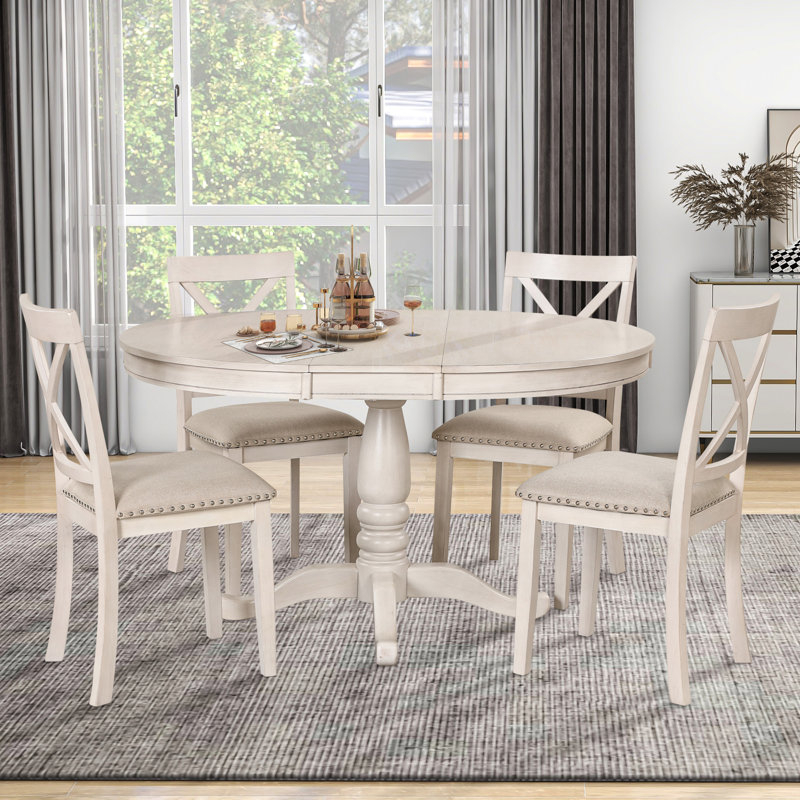 Ensemble de table de salle à manger moderne pour 4, Beige, Blanc antique