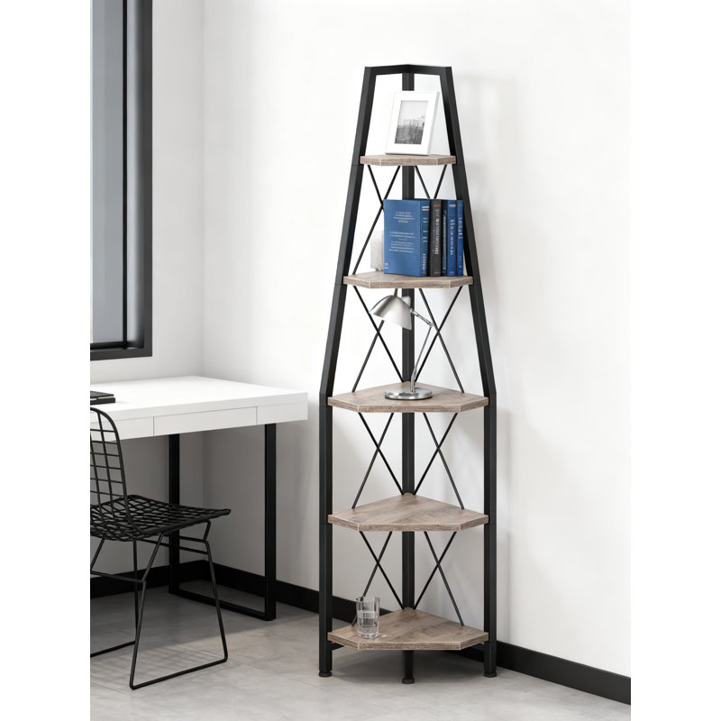 5-Tier Corner Shelf, Space-Saving Storage Rack With Metal Frame, Multi-Purpose Display Stand For Living Room, Bedroom, Office, And Bathroom Organization