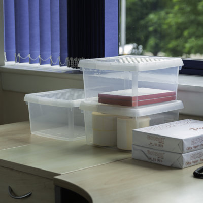 Wham Clip Square Plastic Storage Boxes with Secure Clip Lock Lids Clear/Clear/Clear