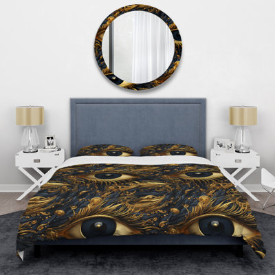 Gold Golden Eyes Illusion Marble Duvet Cover
