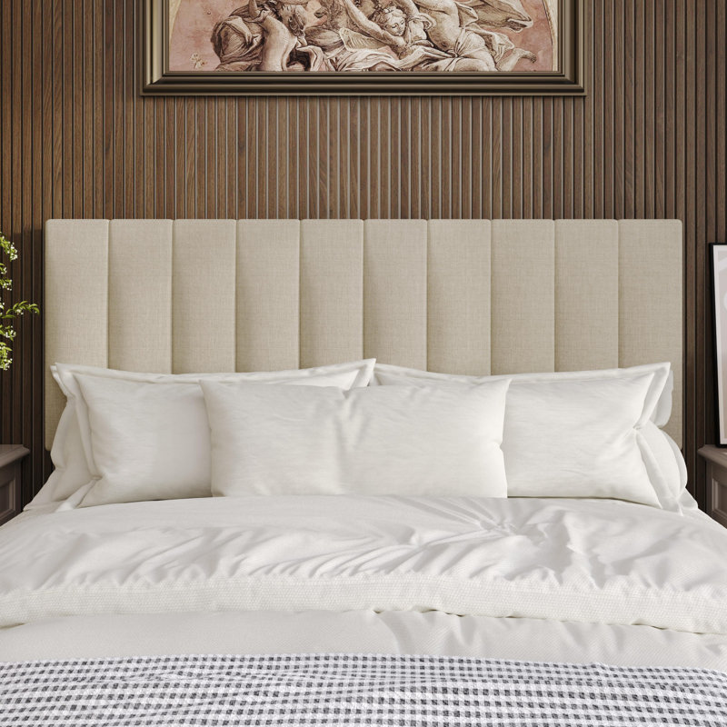 Grande tête de lit tapissier Dennis, Beige, Grand lit