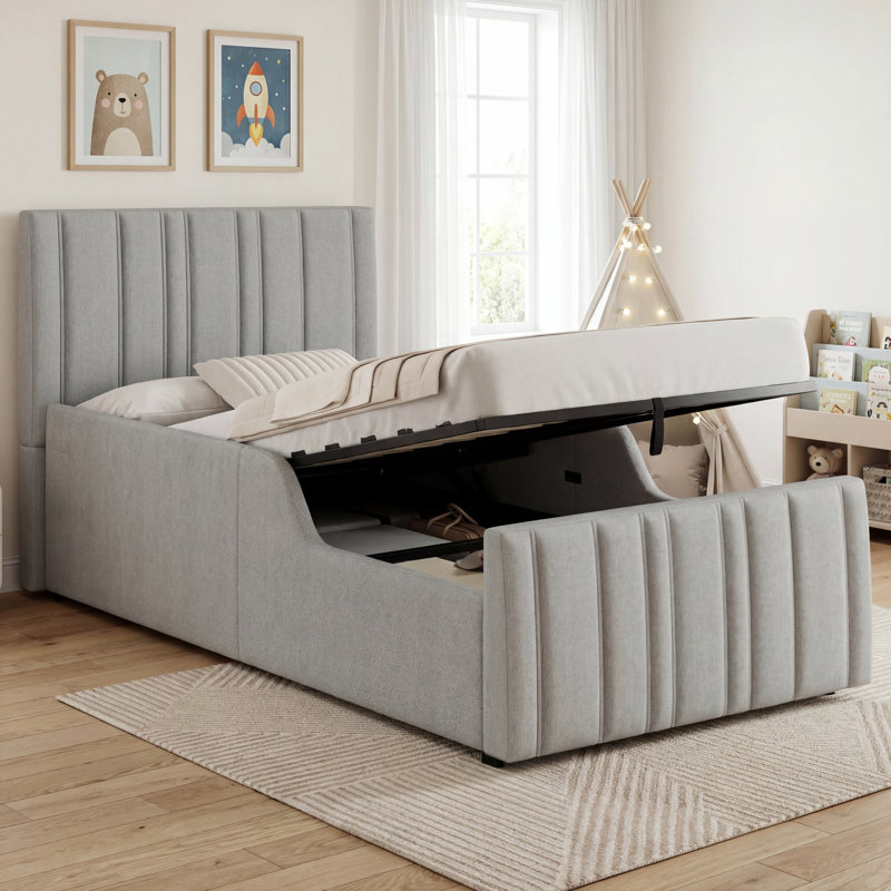 Metal Ottoman Storage Bed, Gray
