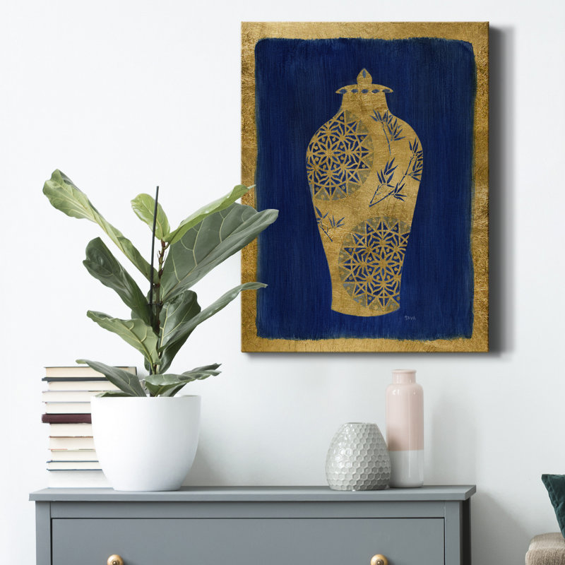 " Sapphire And Gold Urn II " by Tava Studios, 40" H x 30" W x 1" D