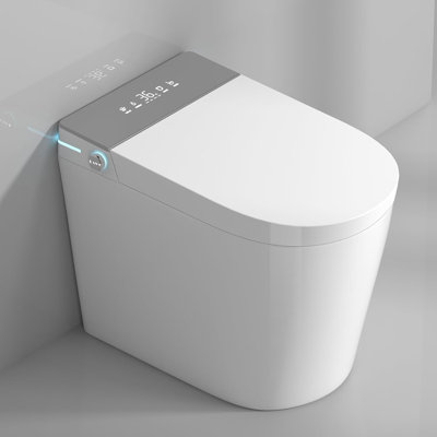 YingZe 23" Compact Smart Toilet with Bidet Seat Built-in For Small Bathroom, Auto Flush, LED Night Light,Heated Bidet with Warm Air Drying (White with Grey Panel)